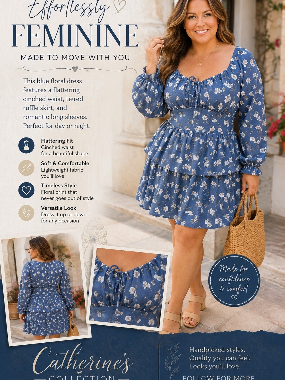 Inspired Hearts Blue Floral Tiered Dress – Size L